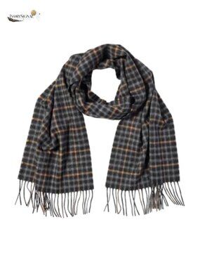 100% Cashmere Patterned Scarf Hand-Twisted Fringe 66x12
